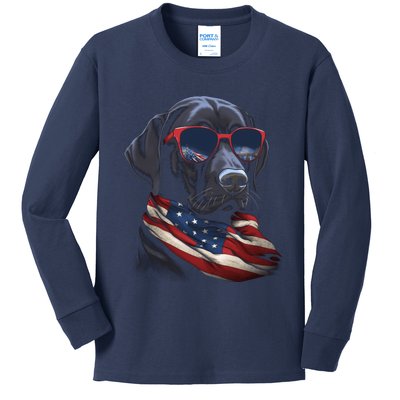 Labrador Retriever American Flag USA Tee 4th July Gifts Kids Long Sleeve Shirt