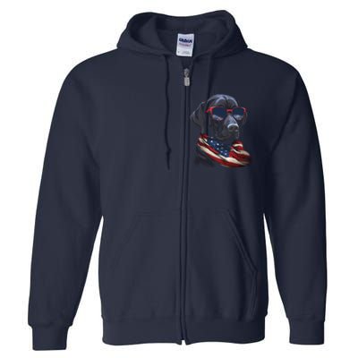 Labrador Retriever American Flag USA Tee 4th July Gifts Full Zip Hoodie