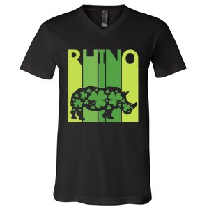 Lucky Rhino Animal St Patrick's Day Irish Gift V-Neck T-Shirt