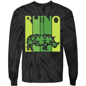 Lucky Rhino Animal St Patrick's Day Irish Gift Tie-Dye Long Sleeve Shirt