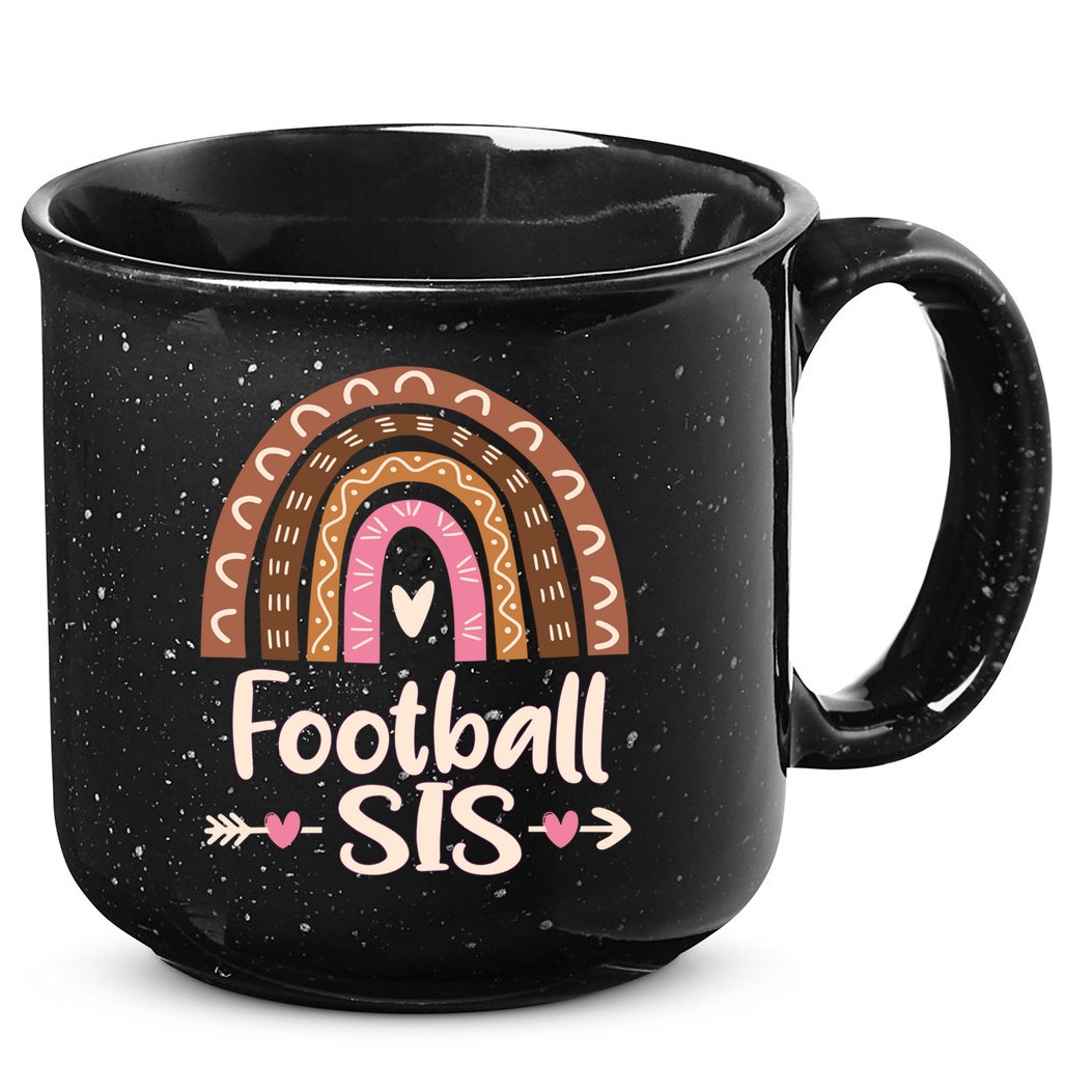 Leopard Rainbow American Football Sis Family Matching Sister Gift 15oz Campfire Ceramic Mug