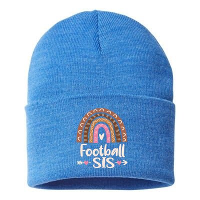 Leopard Rainbow American Football Sis Family Matching Sister Gift Sustainable Knit Beanie
