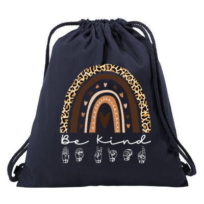 Leopard Rainbow Be Kind ASL Anti Bullying Unity Day Orange Drawstring Bag