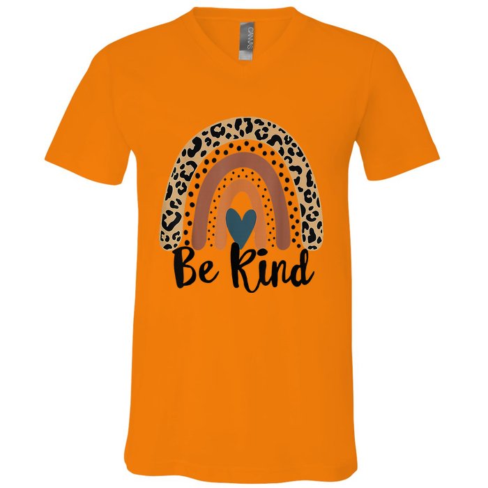 Leopard Rainbow Be Kind We Wear Orange For Unity Day V-Neck T-Shirt