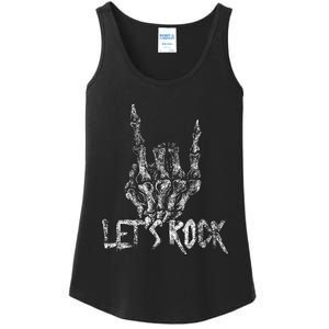 Lets Rock Band Rock And Roll Halloween Skeleton Hand Ladies Essential Tank