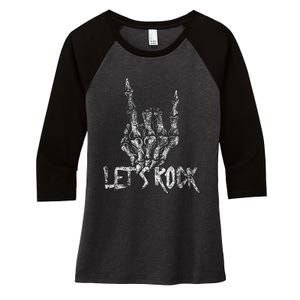 Lets Rock Band Rock And Roll Halloween Skeleton Hand Women's Tri-Blend 3/4-Sleeve Raglan Shirt