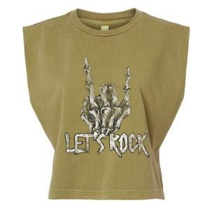 Lets Rock Band Rock And Roll Halloween Skeleton Hand Garment-Dyed Women's Muscle Tee