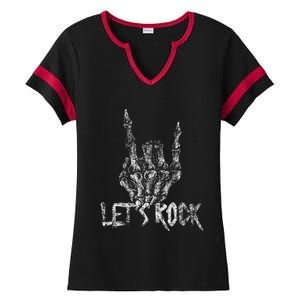 Lets Rock Band Rock And Roll Halloween Skeleton Hand Ladies Halftime Notch Neck Tee