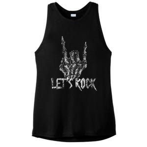 Lets Rock Band Rock And Roll Halloween Skeleton Hand Ladies PosiCharge Tri-Blend Wicking Tank