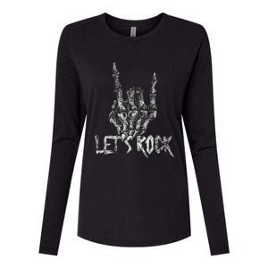 Lets Rock Band Rock And Roll Halloween Skeleton Hand Womens Cotton Relaxed Long Sleeve T-Shirt