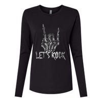 Lets Rock Band Rock And Roll Halloween Skeleton Hand Womens Cotton Relaxed Long Sleeve T-Shirt