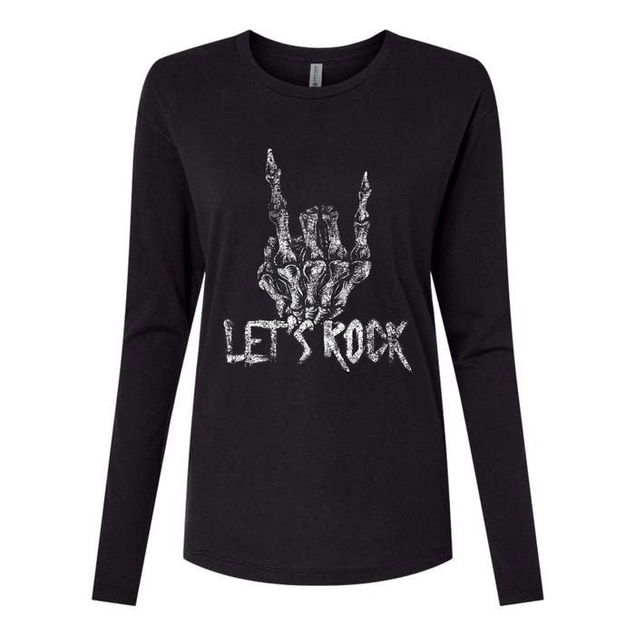 Lets Rock Band Rock And Roll Halloween Skeleton Hand Womens Cotton Relaxed Long Sleeve T-Shirt