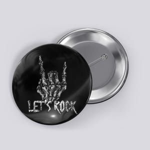 Lets Rock Band Rock And Roll Halloween Skeleton Hand Button