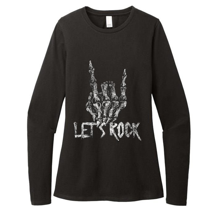 Lets Rock Band Rock And Roll Halloween Skeleton Hand Womens CVC Long Sleeve Shirt