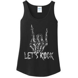 Lets Rock Band Rock And Roll Halloween Skeleton Hand Ladies Essential Tank