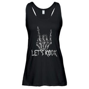 Lets Rock Band Rock And Roll Halloween Skeleton Hand Ladies Essential Flowy Tank