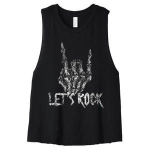 Lets Rock Band Rock And Roll Halloween Skeleton Hand Women's Racerback Cropped Tank