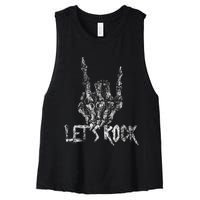 Lets Rock Band Rock And Roll Halloween Skeleton Hand Women's Racerback Cropped Tank