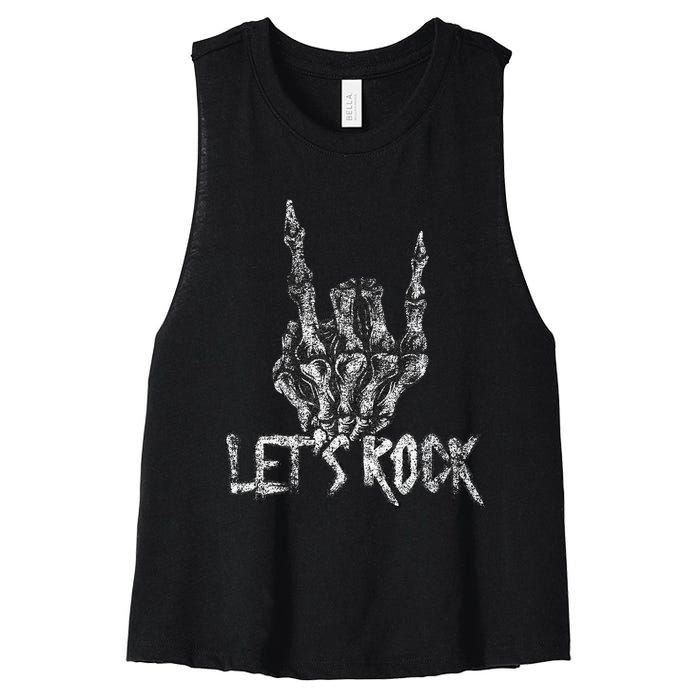 Lets Rock Band Rock And Roll Halloween Skeleton Hand Women's Racerback Cropped Tank