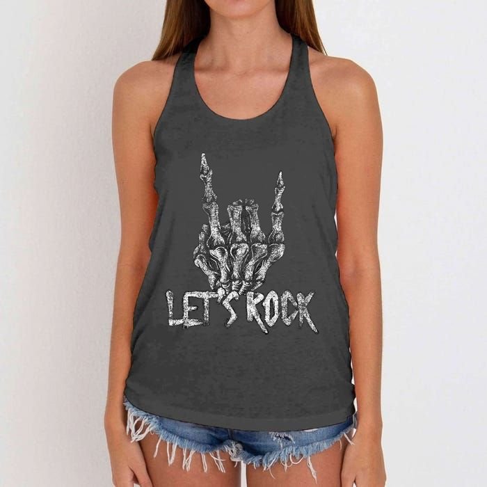 Lets Rock Band Rock And Roll Halloween Skeleton Hand Women's Knotted Racerback Tank