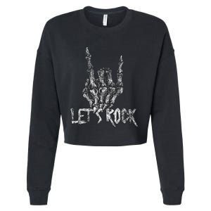 Lets Rock Band Rock And Roll Halloween Skeleton Hand Cropped Pullover Crew