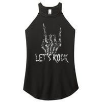 Lets Rock Band Rock And Roll Halloween Skeleton Hand Women's Perfect Tri Rocker Tank