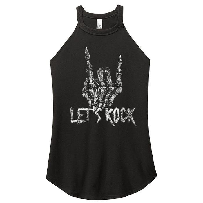 Lets Rock Band Rock And Roll Halloween Skeleton Hand Women's Perfect Tri Rocker Tank