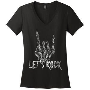 Lets Rock Band Rock And Roll Halloween Skeleton Hand Women's V-Neck T-Shirt