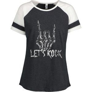 Lets Rock Band Rock And Roll Halloween Skeleton Hand Enza Ladies Jersey Colorblock Tee