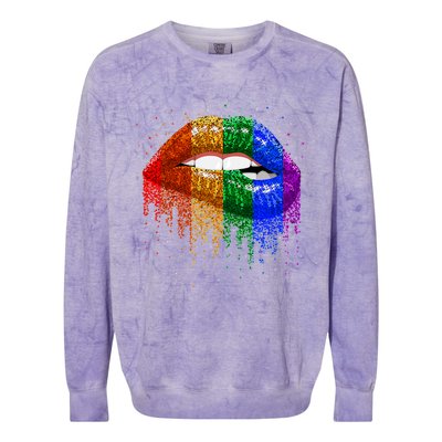 Lgbt Rainbow Bling Vintage Lips Pride Gay Bisexual Lesbian Gift Colorblast Crewneck Sweatshirt