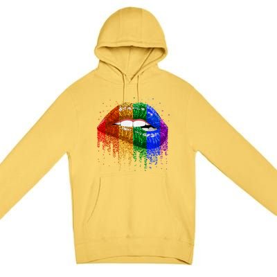 Lgbt Rainbow Bling Vintage Lips Pride Gay Bisexual Lesbian Gift Premium Pullover Hoodie