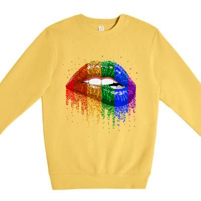 Lgbt Rainbow Bling Vintage Lips Pride Gay Bisexual Lesbian Gift Premium Crewneck Sweatshirt