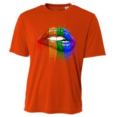 Lgbt Rainbow Bling Vintage Lips Pride Gay Bisexual Lesbian Gift Cooling Performance Crew T-Shirt