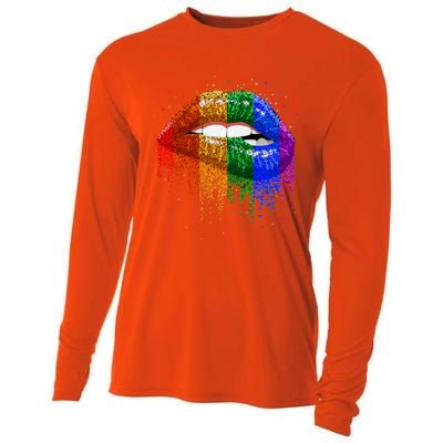 Lgbt Rainbow Bling Vintage Lips Pride Gay Bisexual Lesbian Gift Cooling Performance Long Sleeve Crew