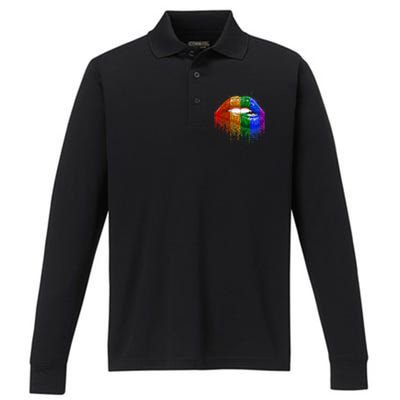 Lgbt Rainbow Bling Vintage Lips Pride Gay Bisexual Lesbian Gift Performance Long Sleeve Polo