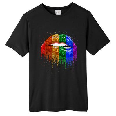 Lgbt Rainbow Bling Vintage Lips Pride Gay Bisexual Lesbian Gift Tall Fusion ChromaSoft Performance T-Shirt