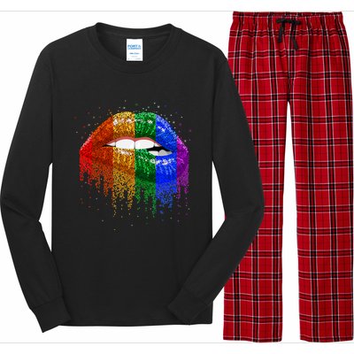 Lgbt Rainbow Bling Vintage Lips Pride Gay Bisexual Lesbian Gift Long Sleeve Pajama Set