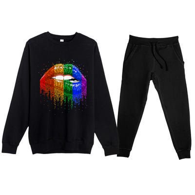 Lgbt Rainbow Bling Vintage Lips Pride Gay Bisexual Lesbian Gift Premium Crewneck Sweatsuit Set