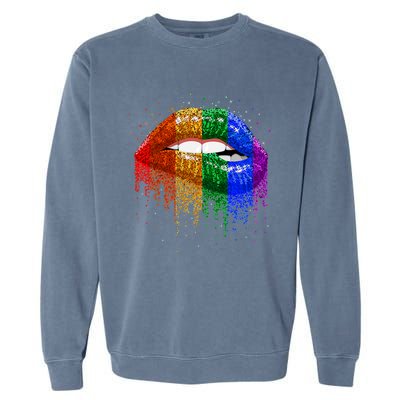 Lgbt Rainbow Bling Vintage Lips Pride Gay Bisexual Lesbian Gift Garment-Dyed Sweatshirt