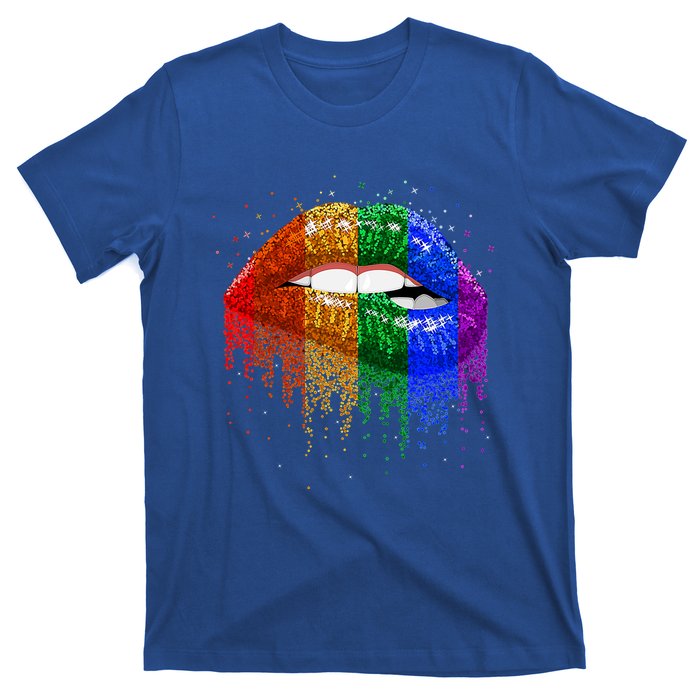 Lgbt Rainbow Bling Vintage Lips Pride Gay Bisexual Lesbian Gift T-Shirt