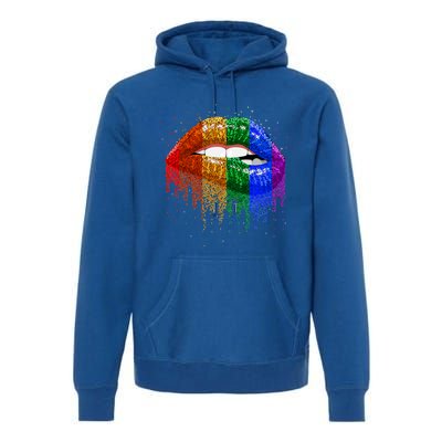 Lgbt Rainbow Bling Vintage Lips Pride Gay Bisexual Lesbian Gift Premium Hoodie