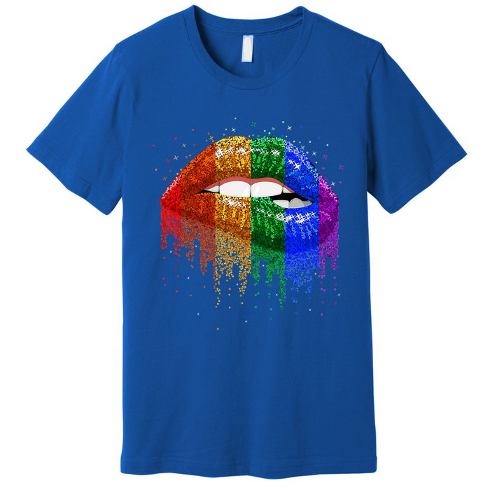 Lgbt Rainbow Bling Vintage Lips Pride Gay Bisexual Lesbian Gift Premium T-Shirt