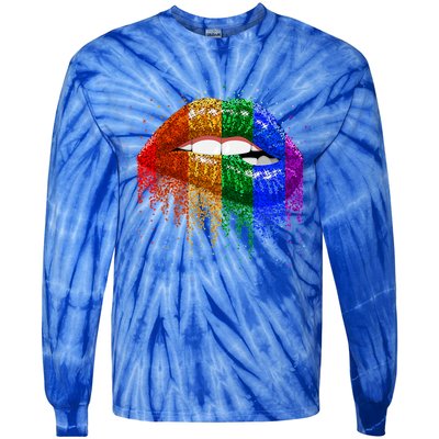 Lgbt Rainbow Bling Vintage Lips Pride Gay Bisexual Lesbian Gift Tie-Dye Long Sleeve Shirt