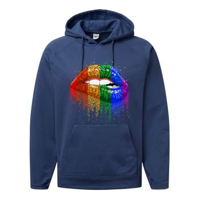 Lgbt Rainbow Bling Vintage Lips Pride Gay Bisexual Lesbian Gift Performance Fleece Hoodie