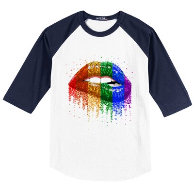 Lgbt Rainbow Bling Vintage Lips Pride Gay Bisexual Lesbian Gift Baseball Sleeve Shirt