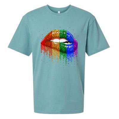 Lgbt Rainbow Bling Vintage Lips Pride Gay Bisexual Lesbian Gift Sueded Cloud Jersey T-Shirt