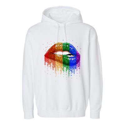 Lgbt Rainbow Bling Vintage Lips Pride Gay Bisexual Lesbian Gift Garment-Dyed Fleece Hoodie