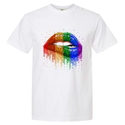 Lgbt Rainbow Bling Vintage Lips Pride Gay Bisexual Lesbian Gift Garment-Dyed Heavyweight T-Shirt