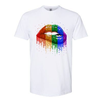 Lgbt Rainbow Bling Vintage Lips Pride Gay Bisexual Lesbian Gift Softstyle CVC T-Shirt