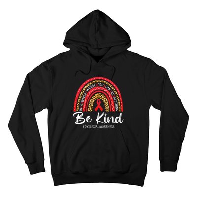 Leopard Rainbow Be Kind Red Ribbon Dyslexia Awareness Hoodie